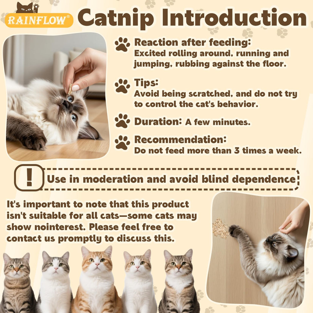 RAINFLOW catnip natural herb emphasizes additive-free quality for safe fun.
