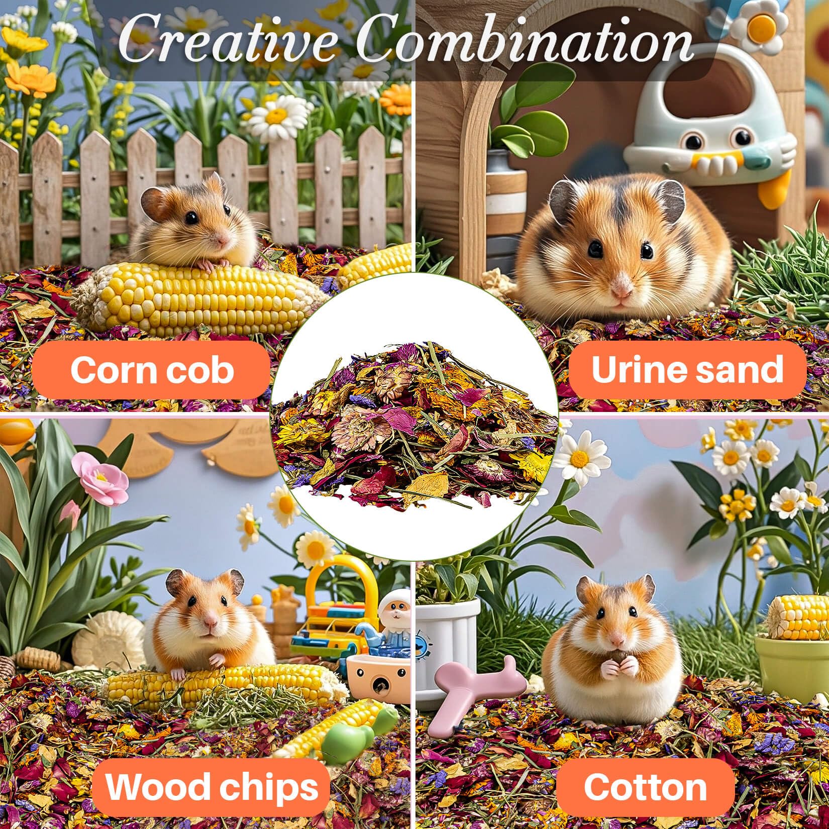 RAINFLOW hamster bedding natural floral materials closeup emphasizes air dried composition without additives