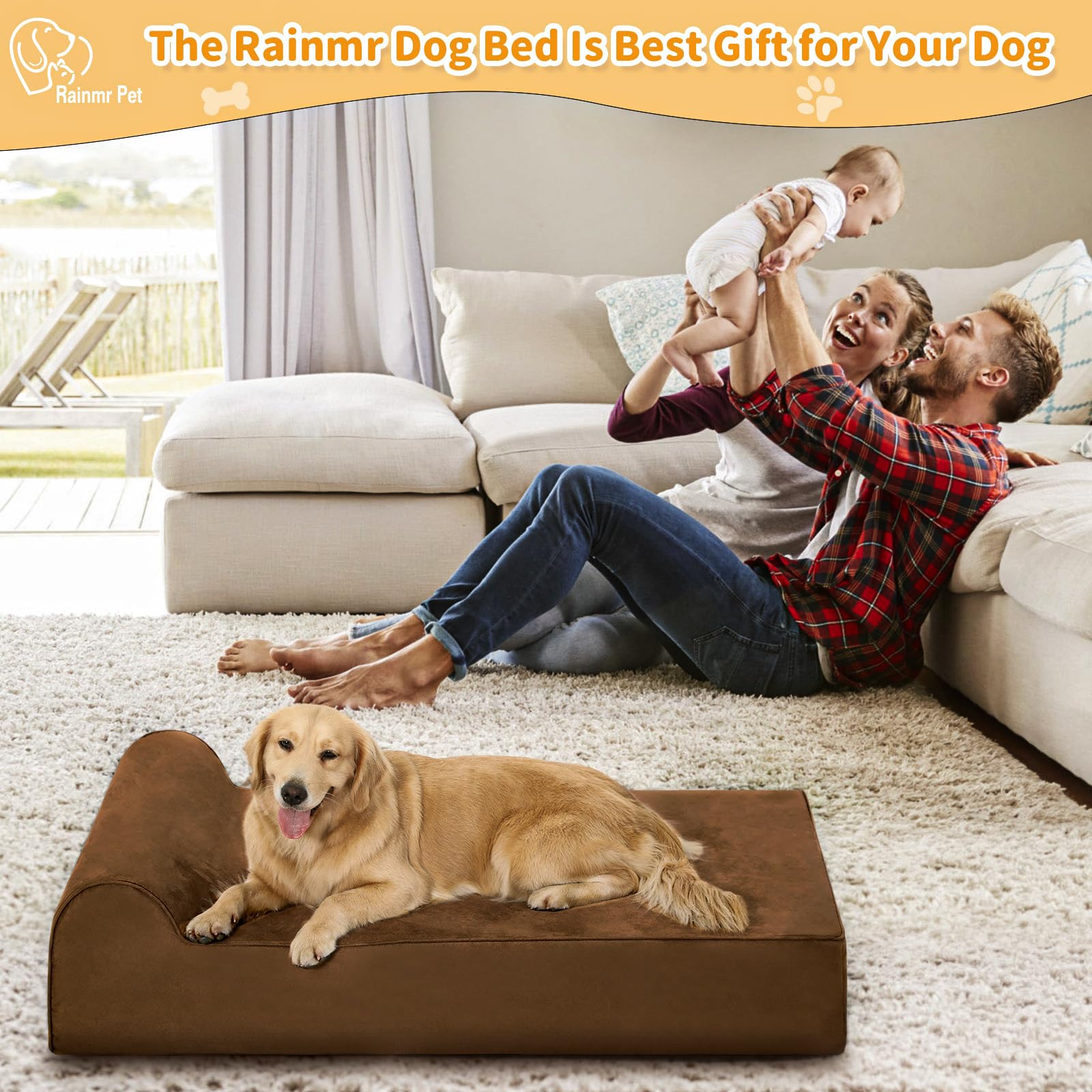 Rainmr large 52x36x7 XL bed designed for big breeds and ample lounging space.