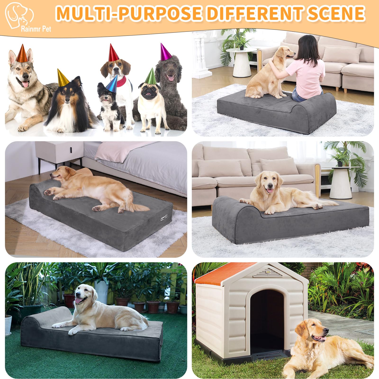 Rainmr 48x30x7 large-dog bed fits large breeds well.