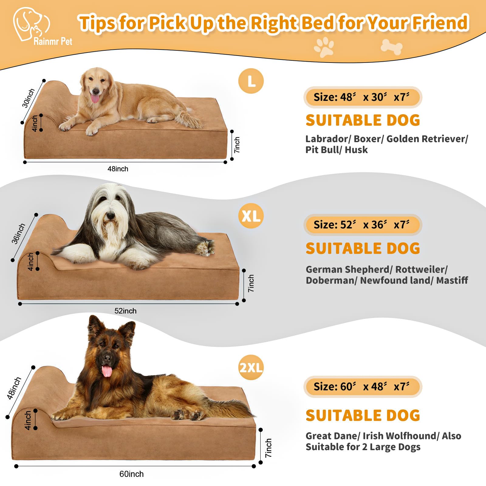 Rainmr orthopedic dog bed headrest pillow offers enhanced pressure distribution for restful sleep.
