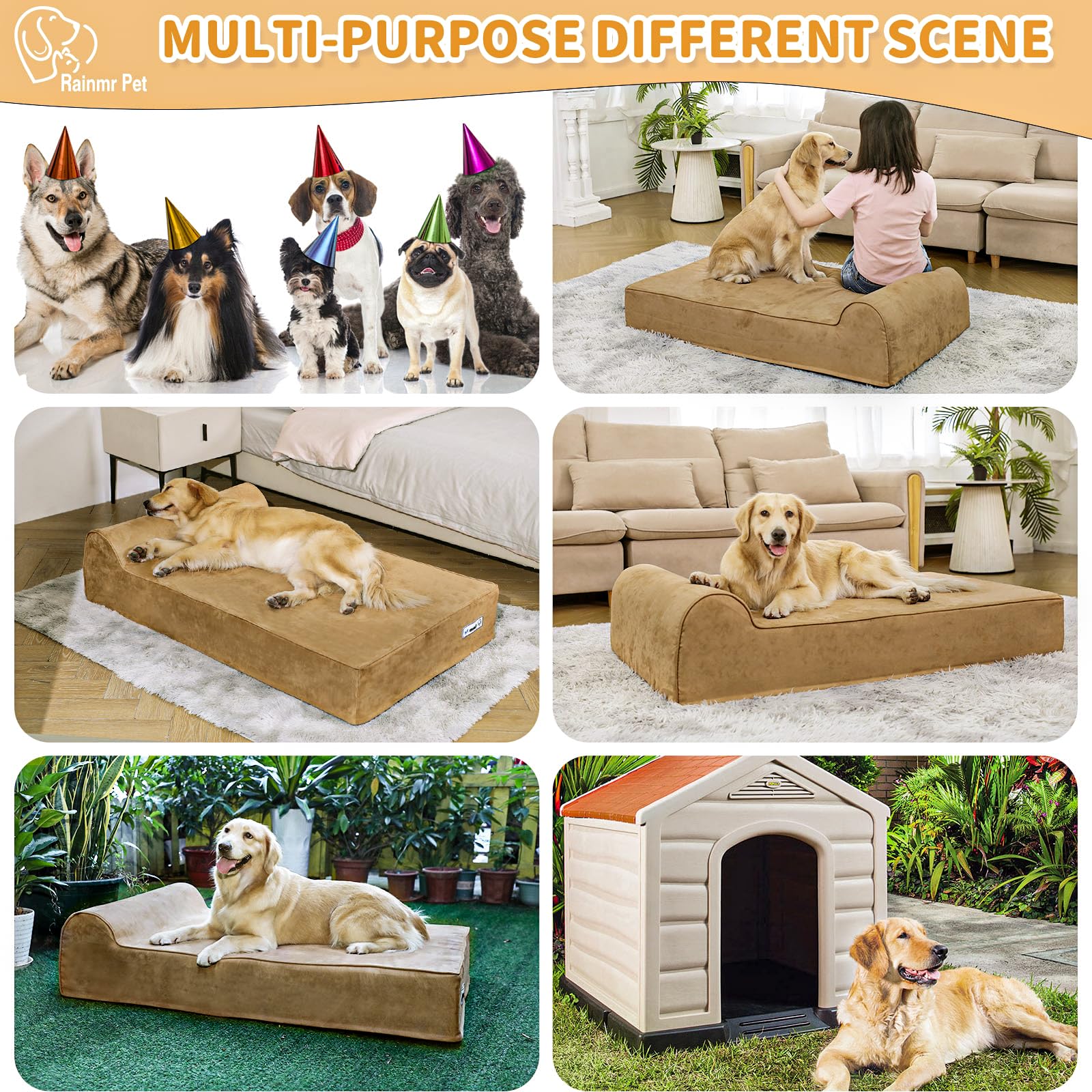 Rainmr orthopedic dog bed large size accommodates large breeds like Labradors.