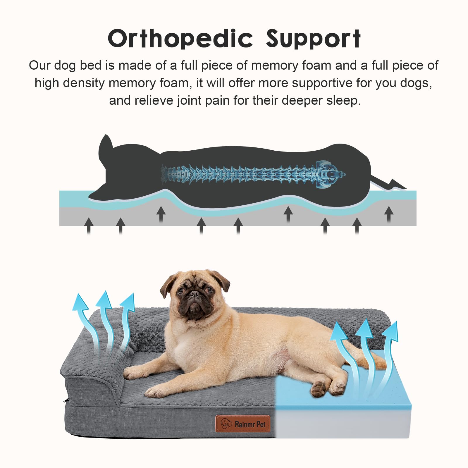 Rainmr orthopedic dog bed removable cover shown for easy washing