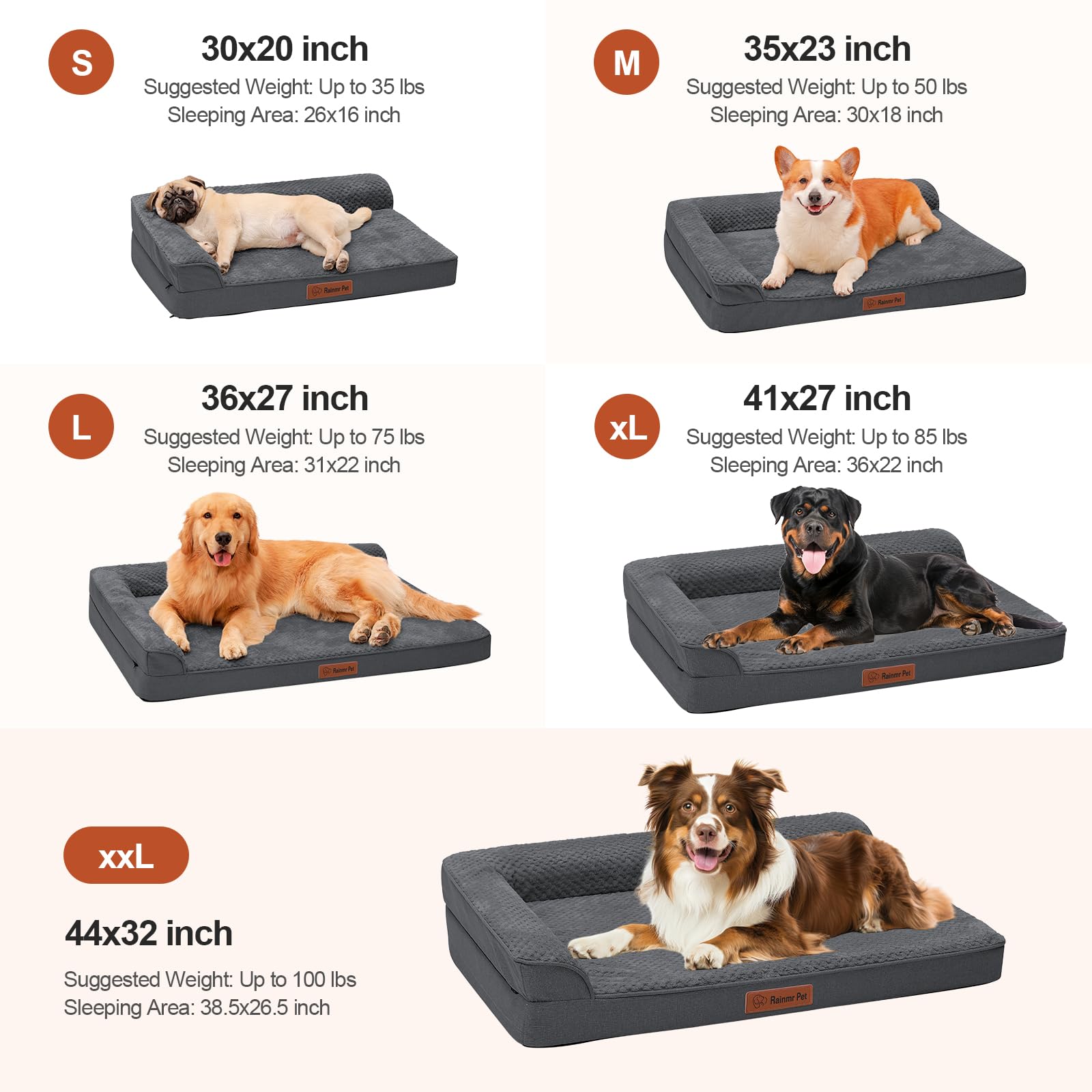 Rainmr orthopedic dog bed top view showing plush surface and bolsters