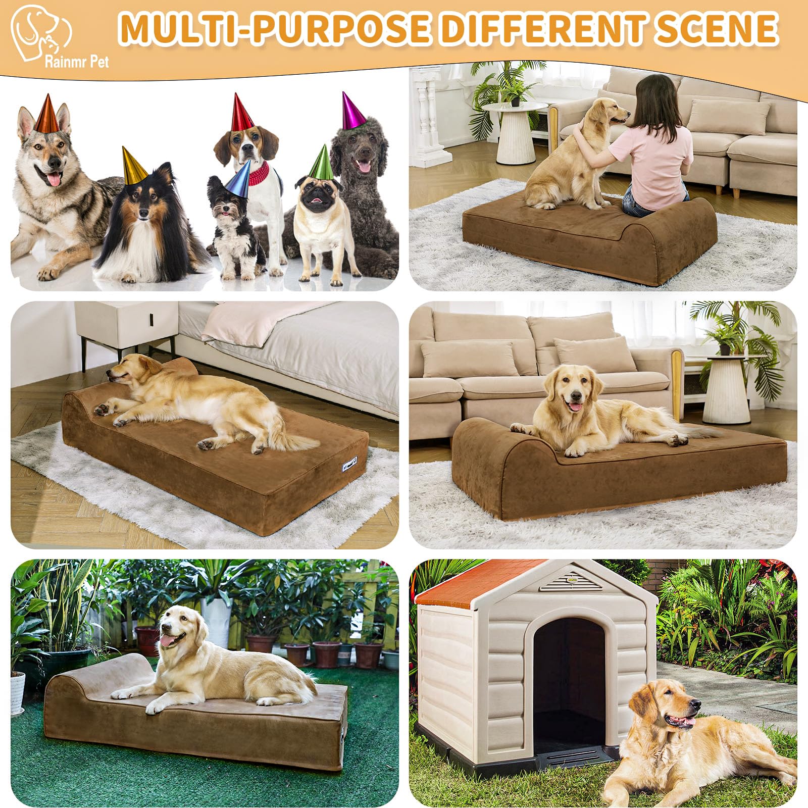 Rainmr orthopedic dog bed non-slip bottom helps keep the bed in place during play.