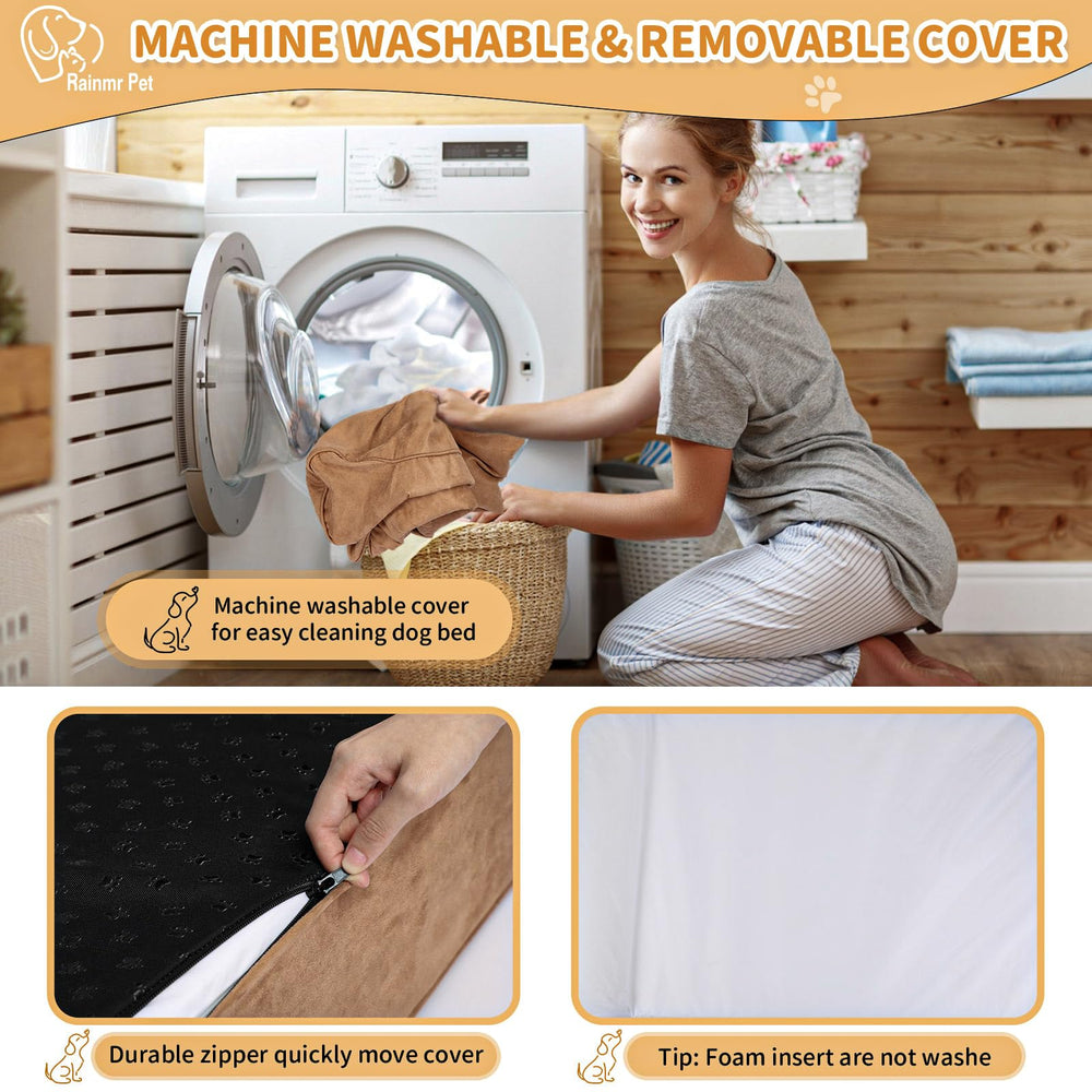 Rainmr orthopedic dog bed transition tips image illustrates easy 24–48 hour expansion.