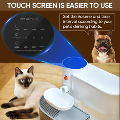 RainPOT automatic pet water fountain side view emphasizing cordless placement ease