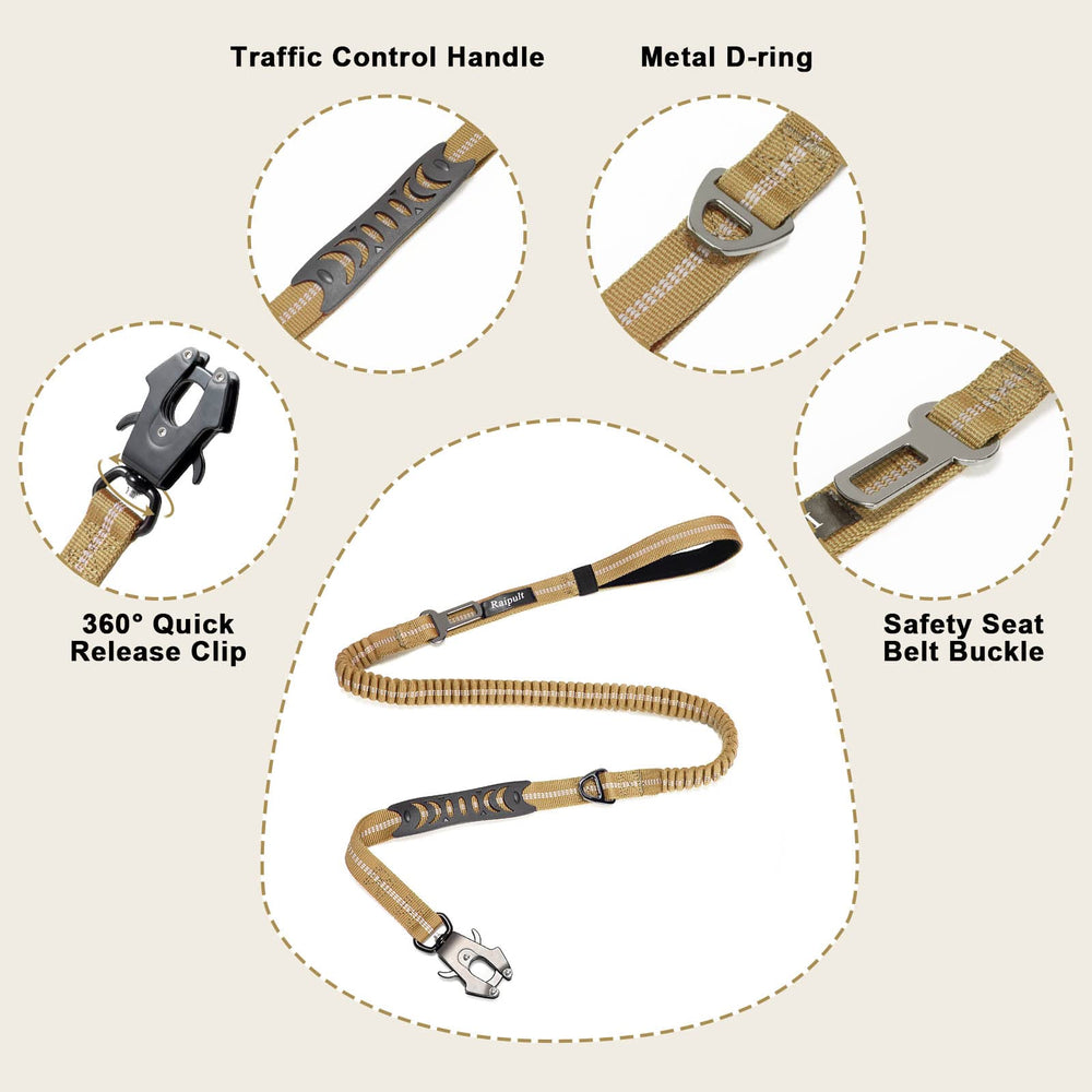 Raipult heavy-duty tactical bungee dog leash reflective threads for night safety