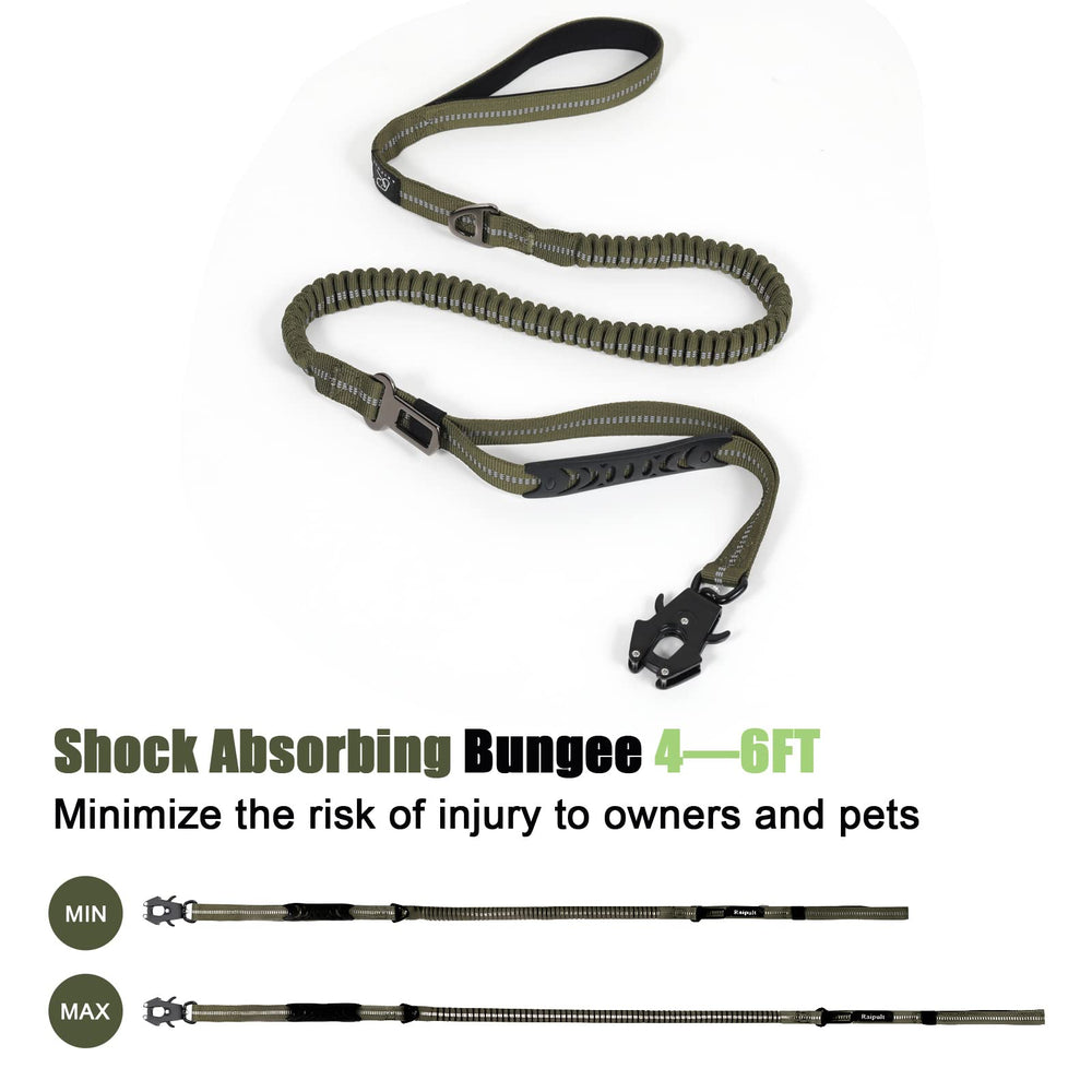 Raipult Tactical Leash reflective threads improve visibility during nighttime walks.