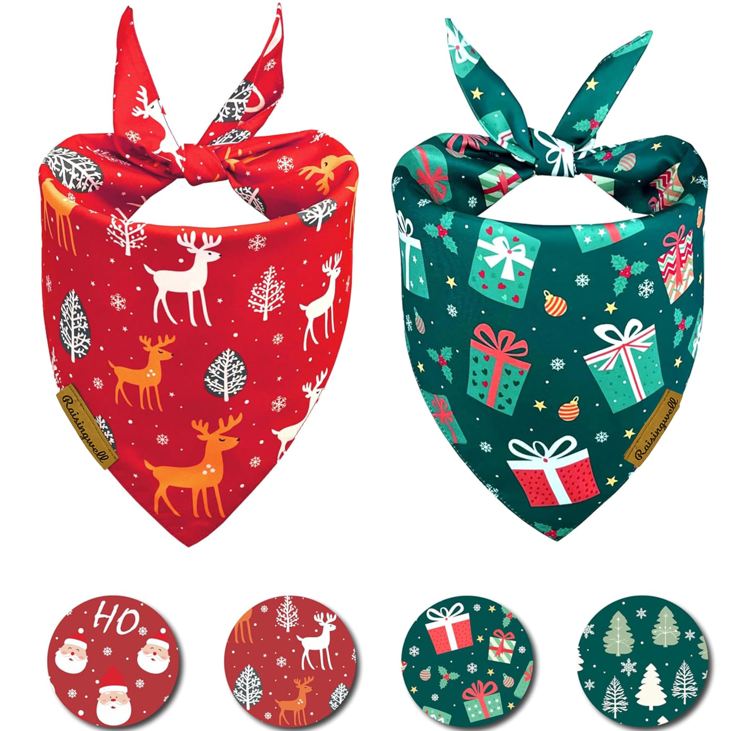 Raisingwell Christmas bandana Santa pattern worn by dog during holiday celebrations