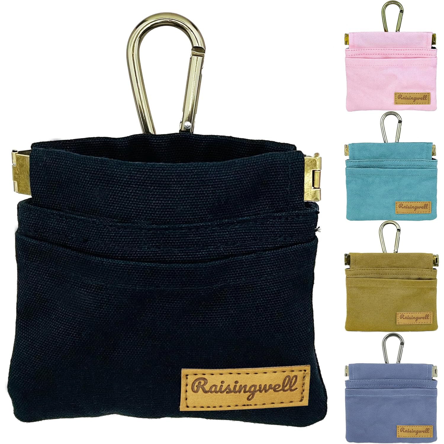 Raisingwell dog treat pouch in black pocket-sized design supports hands-free training.