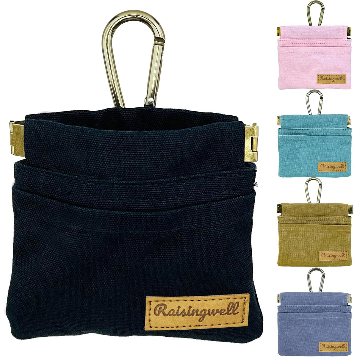 Raisingwell dog treat pouch in black pocket-sized design supports hands-free training.