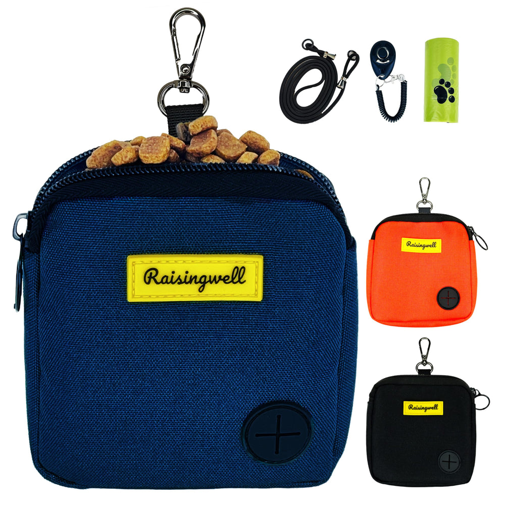 Raisingwell dog treat pouch blue front view for quick training rewards