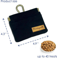 Raisingwell dog treat pouch with carabiner attachment for secure leash use.