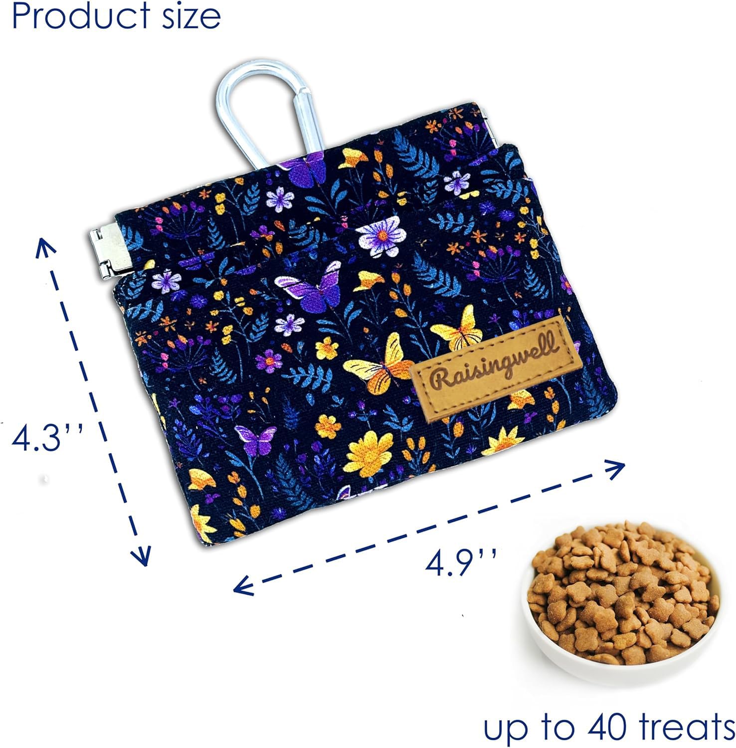 Raisingwell dog treat pouch with carabiner for hands free walks