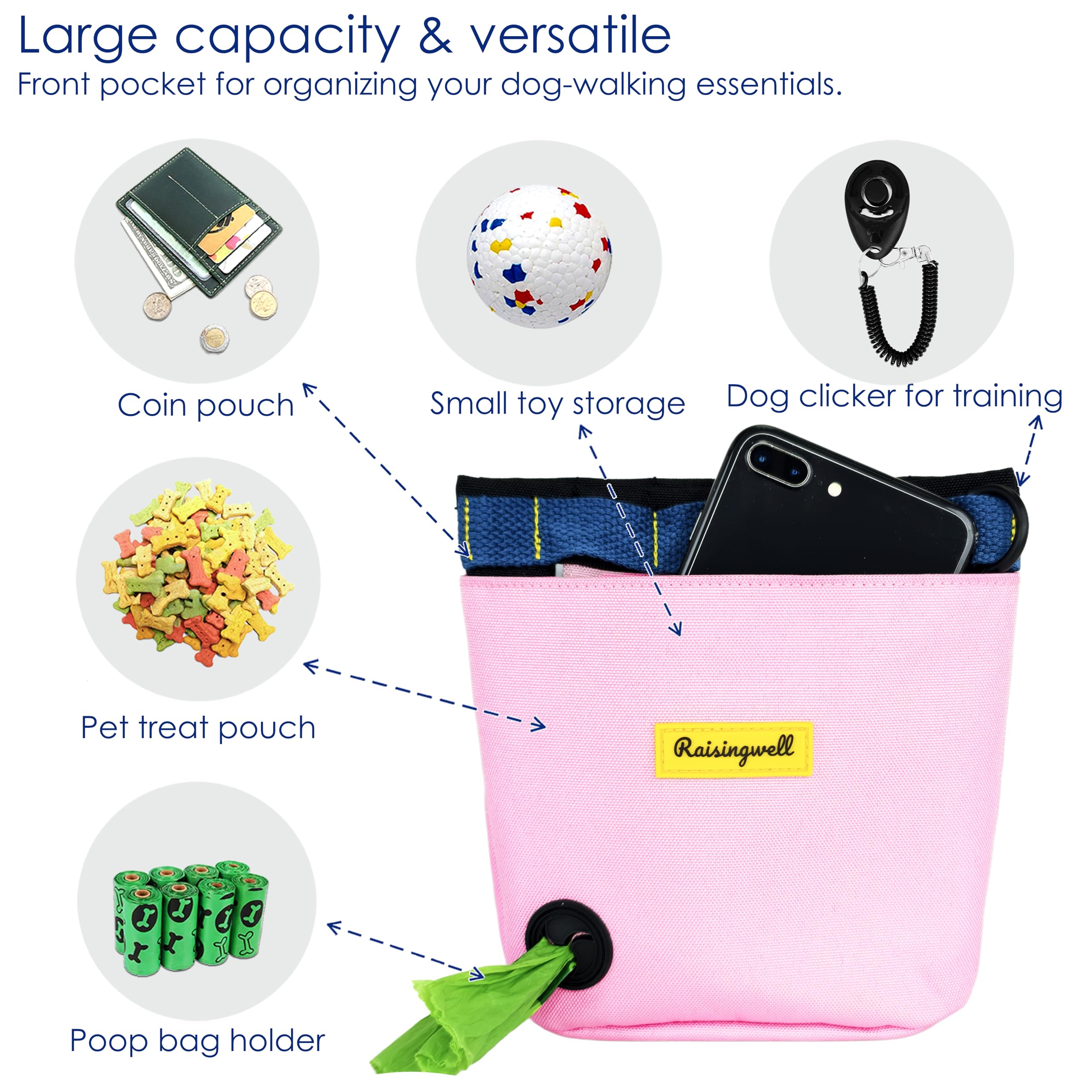 Raisingwell included training clicker sits by pouch for quick cues.