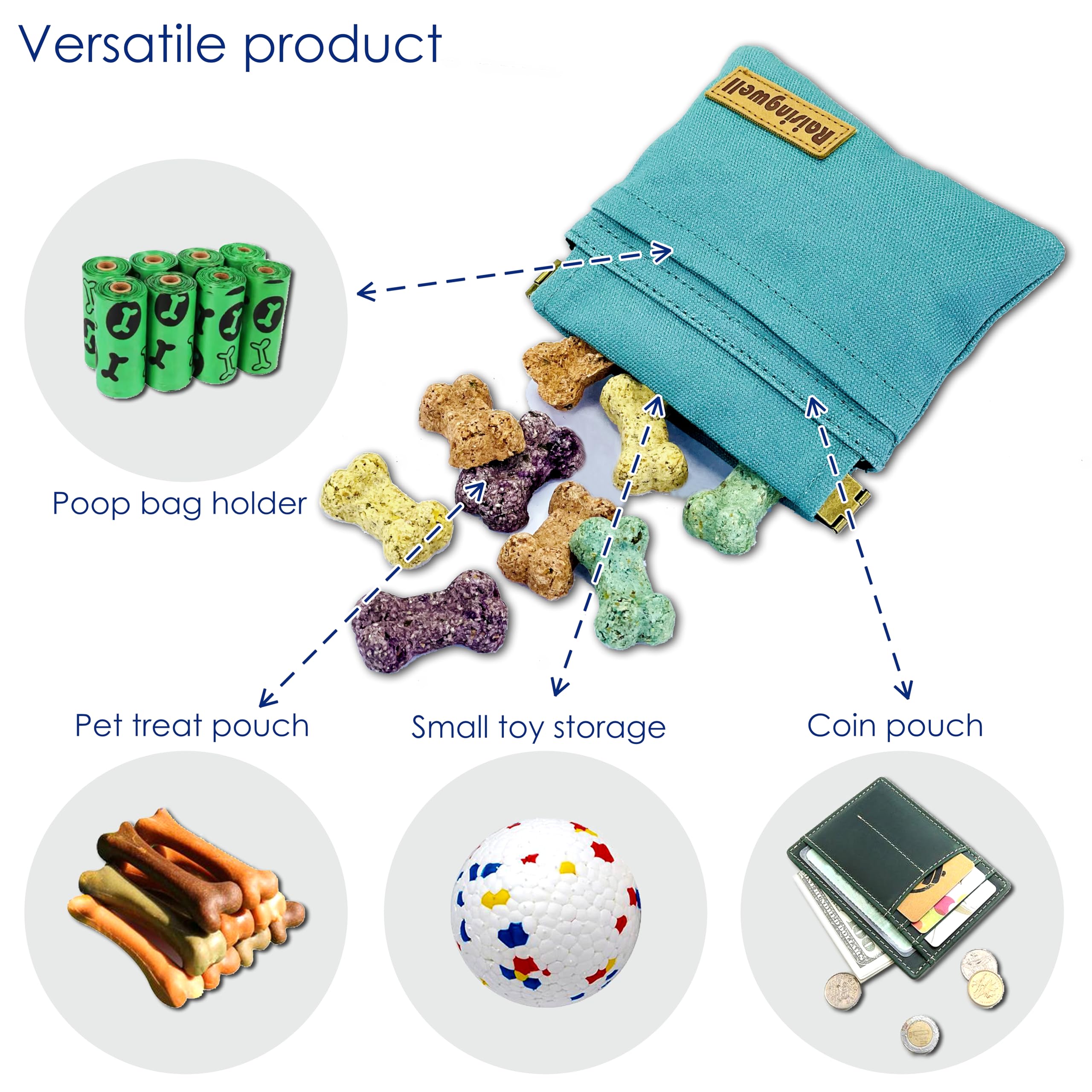 Raisingwell front-pocket storage holds bags or tissues during walks.