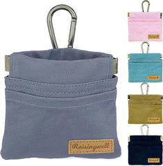 Raisingwell dog treat pouch front view, compact pocket size for hands-free walks.