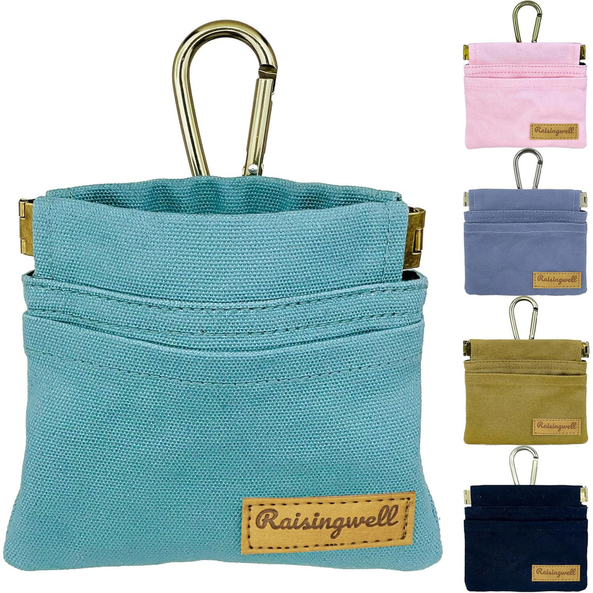 Raisingwell dog treat pouch in green pocket-size offers hands-free rewards during outdoor walks.