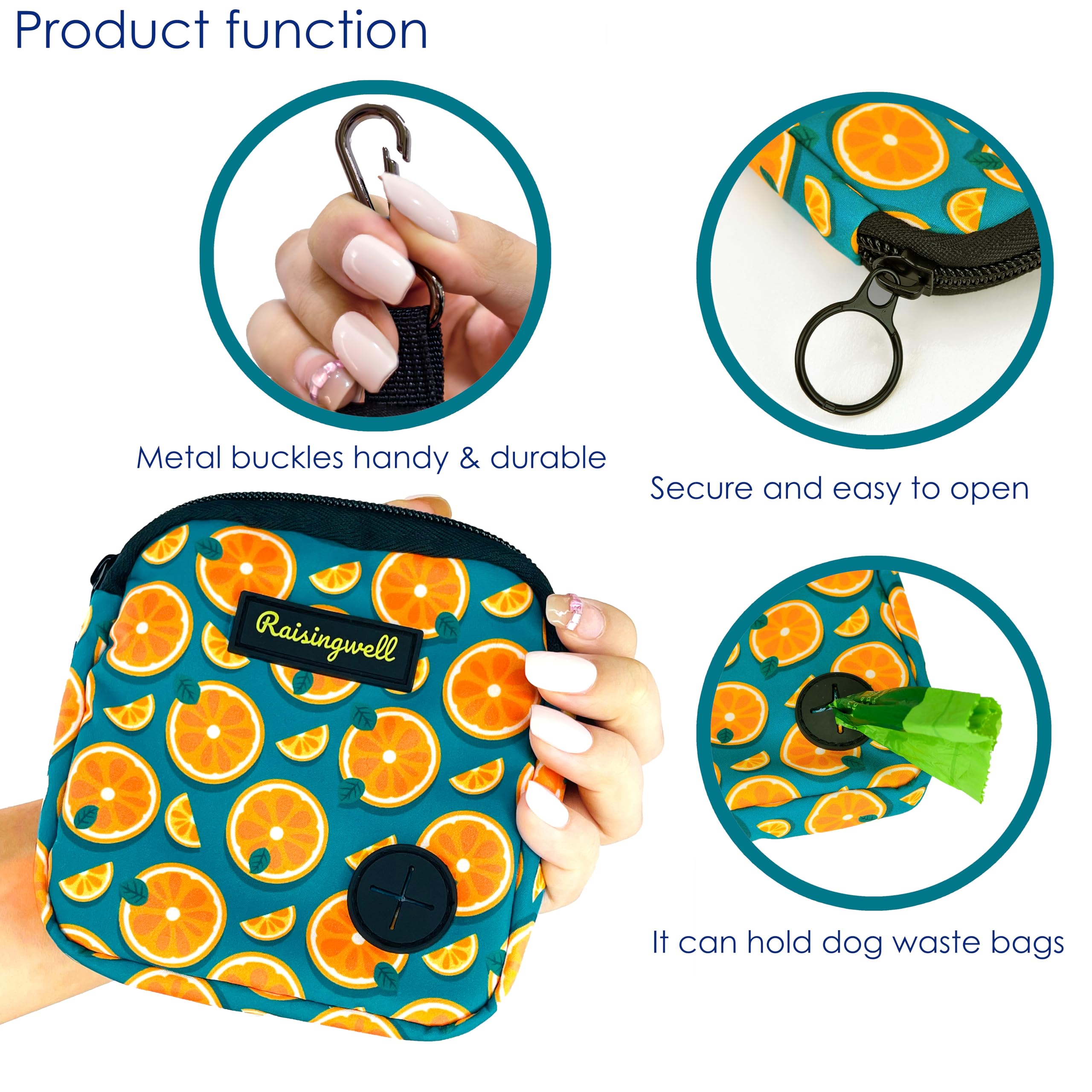 Raisingwell dog treat pouch internal storage pocket for poop bags and tissues.