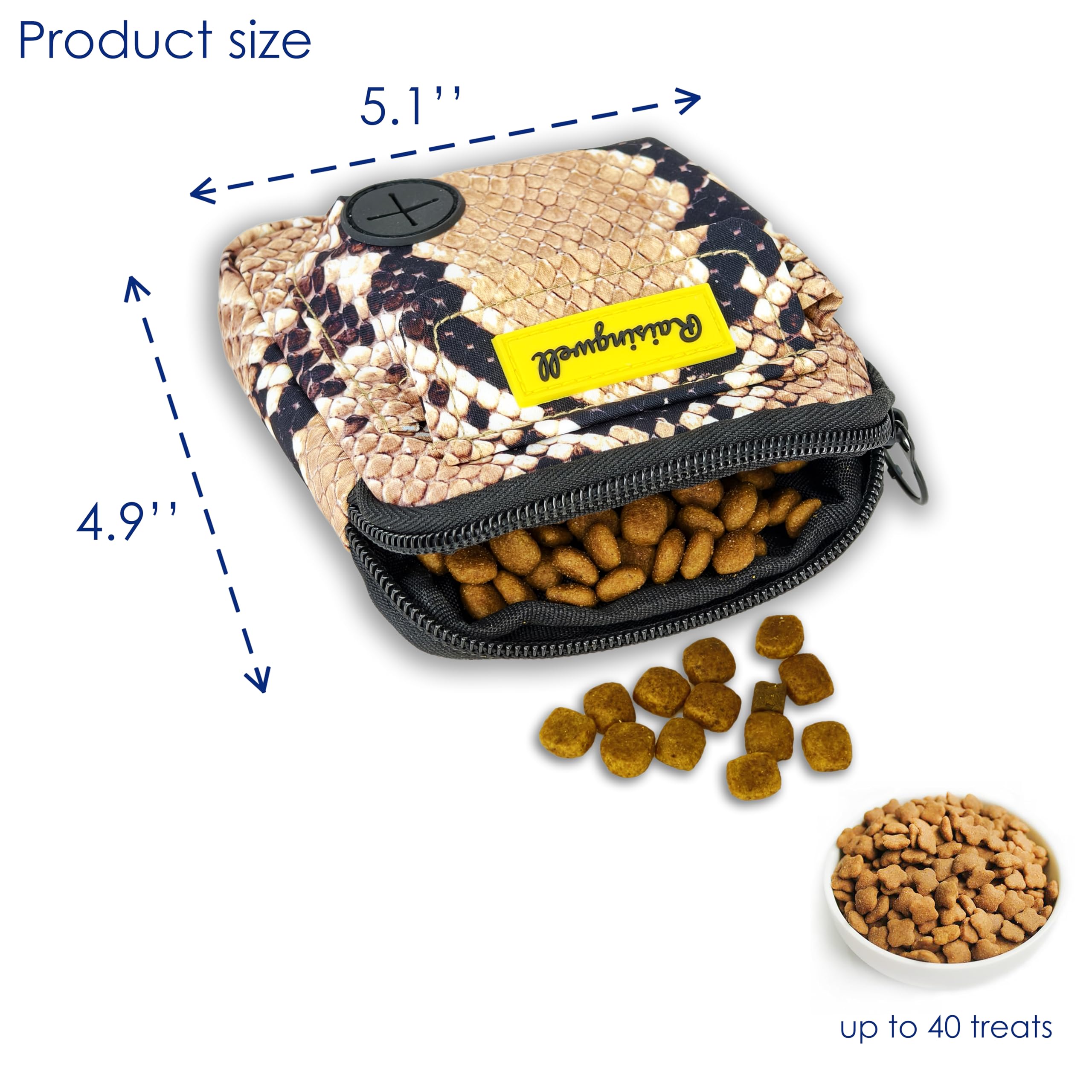 Raisingwell dog treat pouch attached to leash showing clip-on design