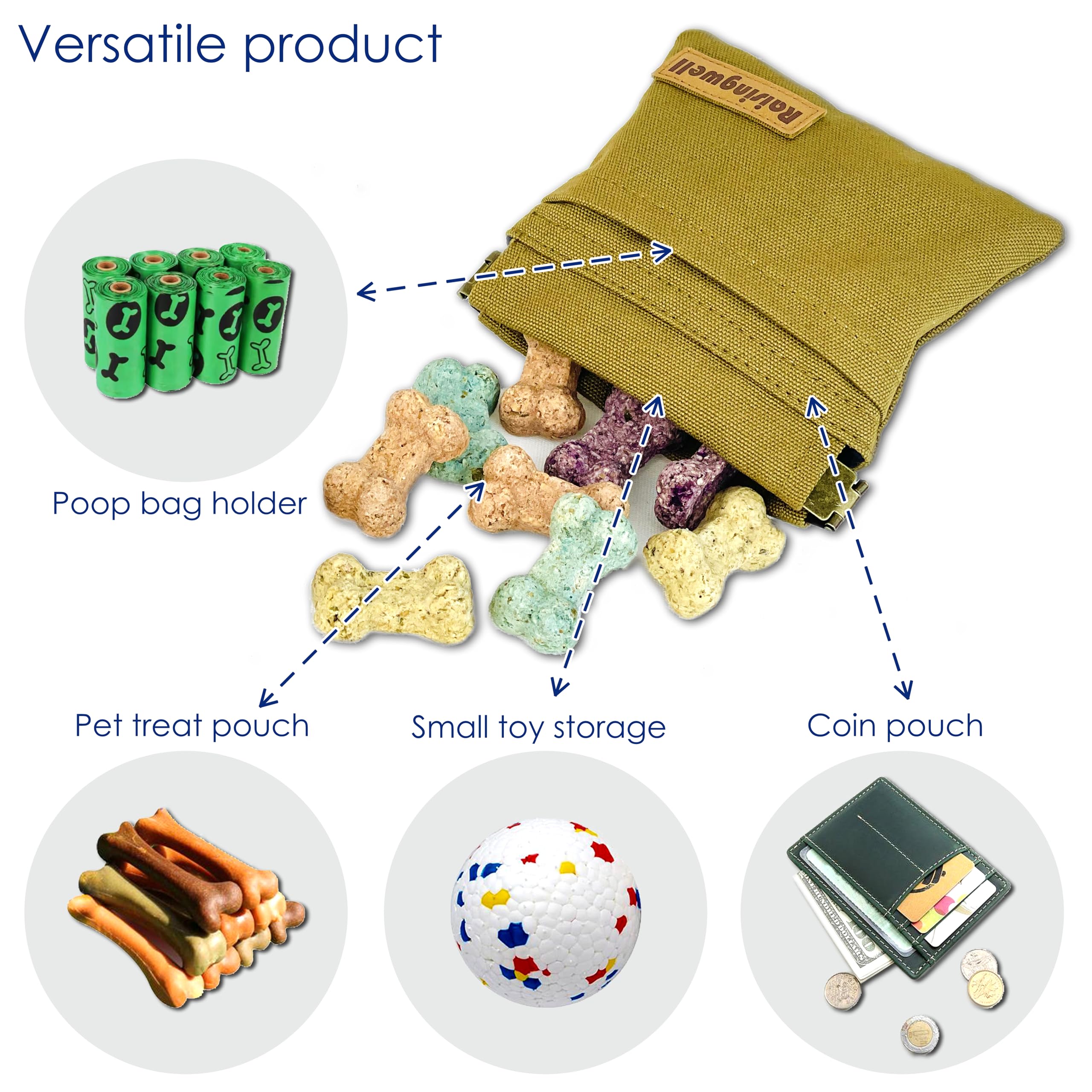 Raisingwell dog treat pouch one-handed opening with elastic auto-close for fast grabbing