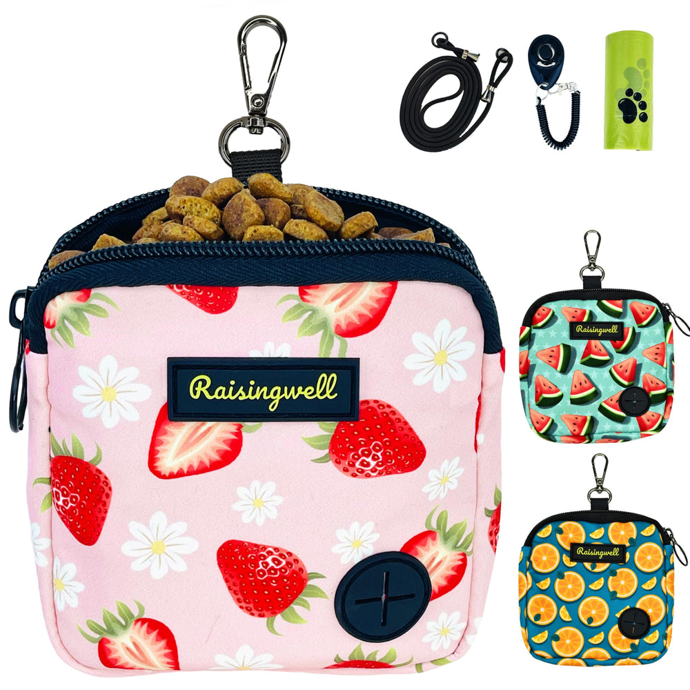 Raisingwell dog treat pouch strawberry front view keeps treats accessible during training.