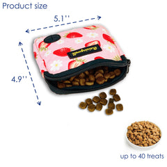 Raisingwell dog treat pouch strawberry on-leash clip shows easy attachment on walks.