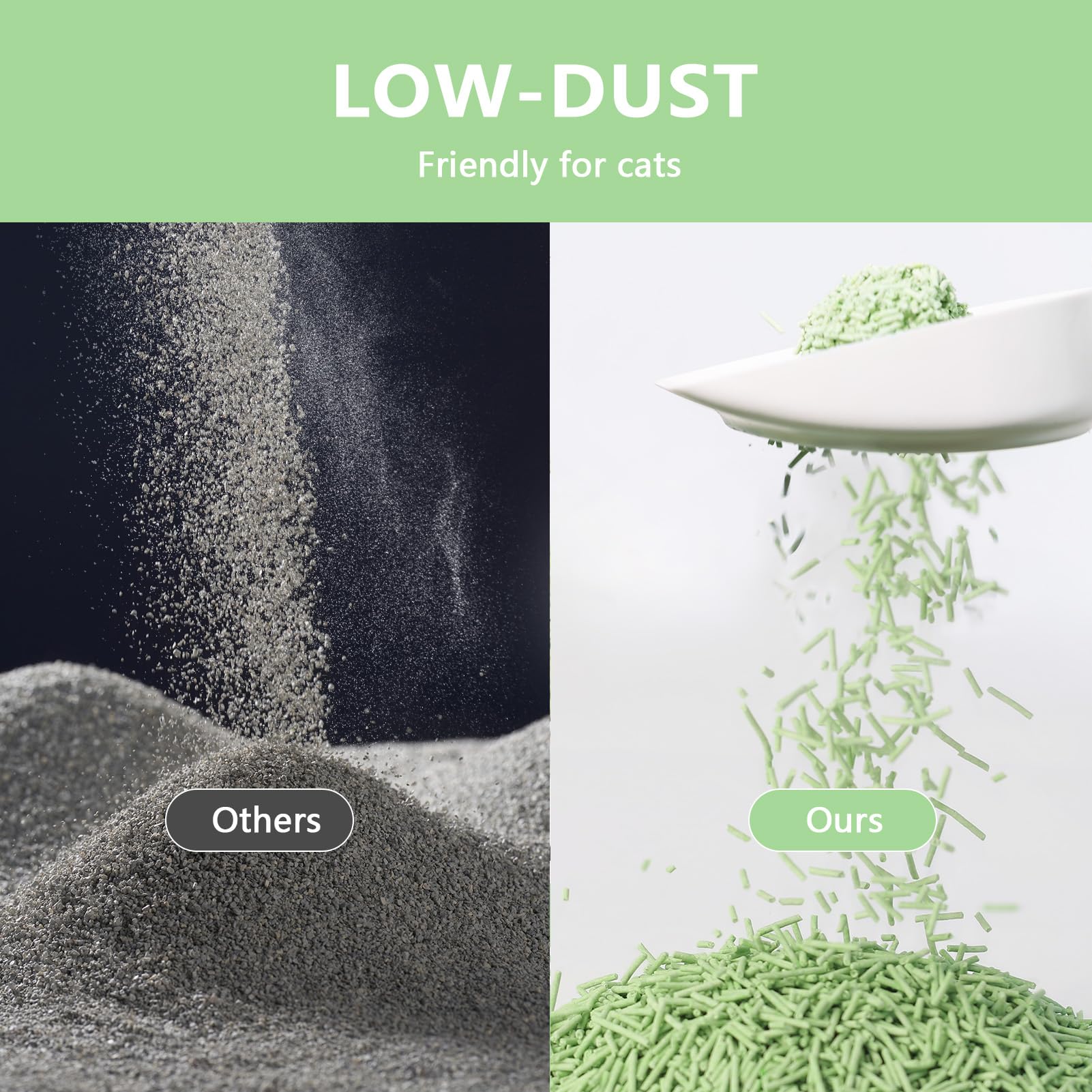 Raki Venus tofu litter packaging showcases green tea scent and odor-control features.