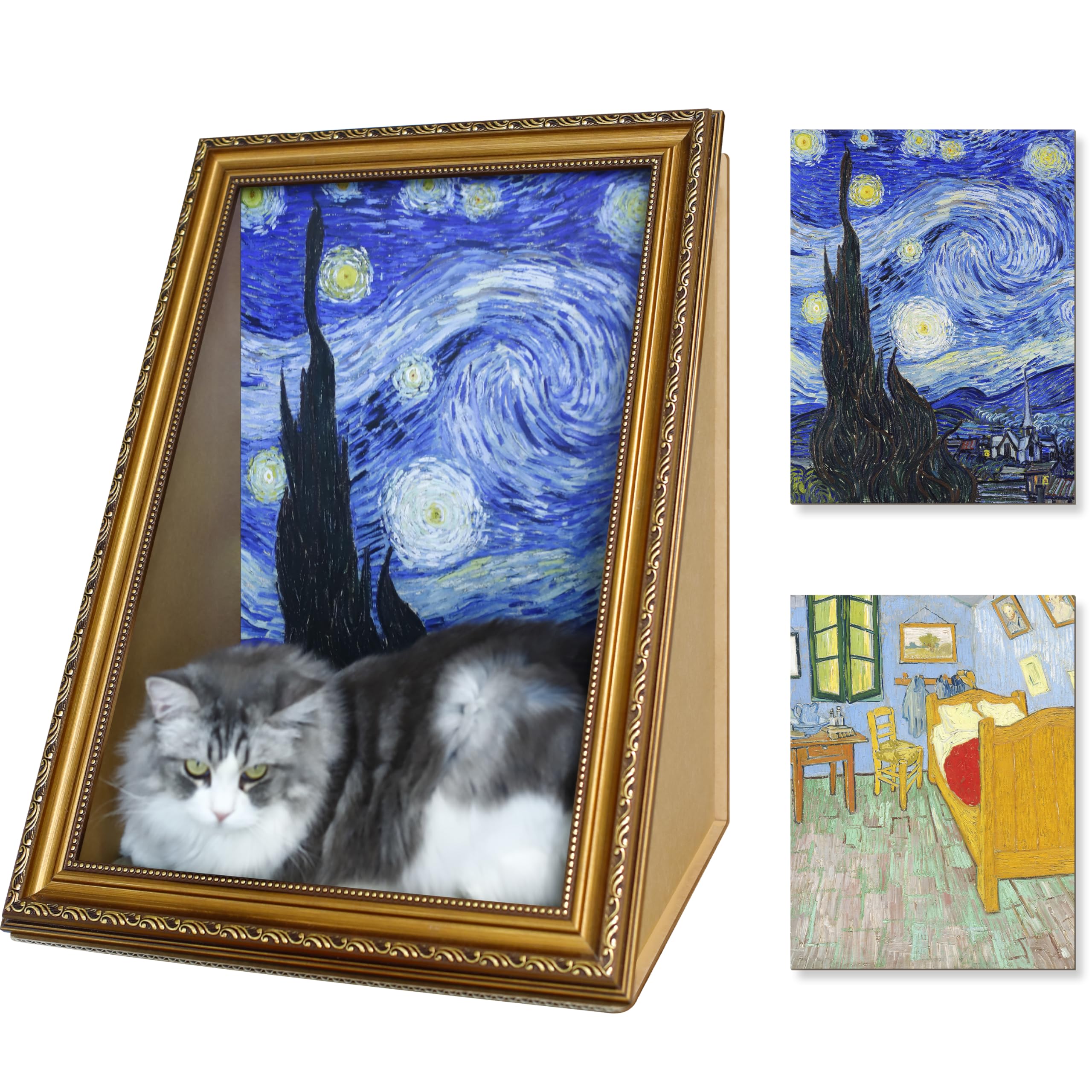 RAKKIHORU Cat Living in Famous Painting front view highlights an artful rest nook for felines.