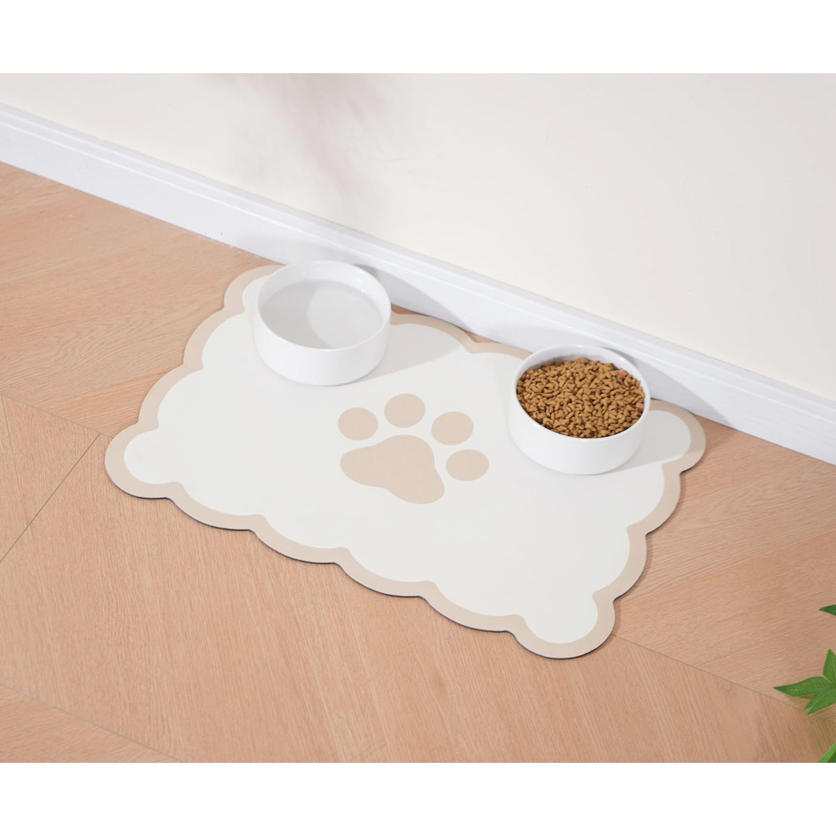 Ralxion scalloped dog feeding mat front view with absorbent surface.