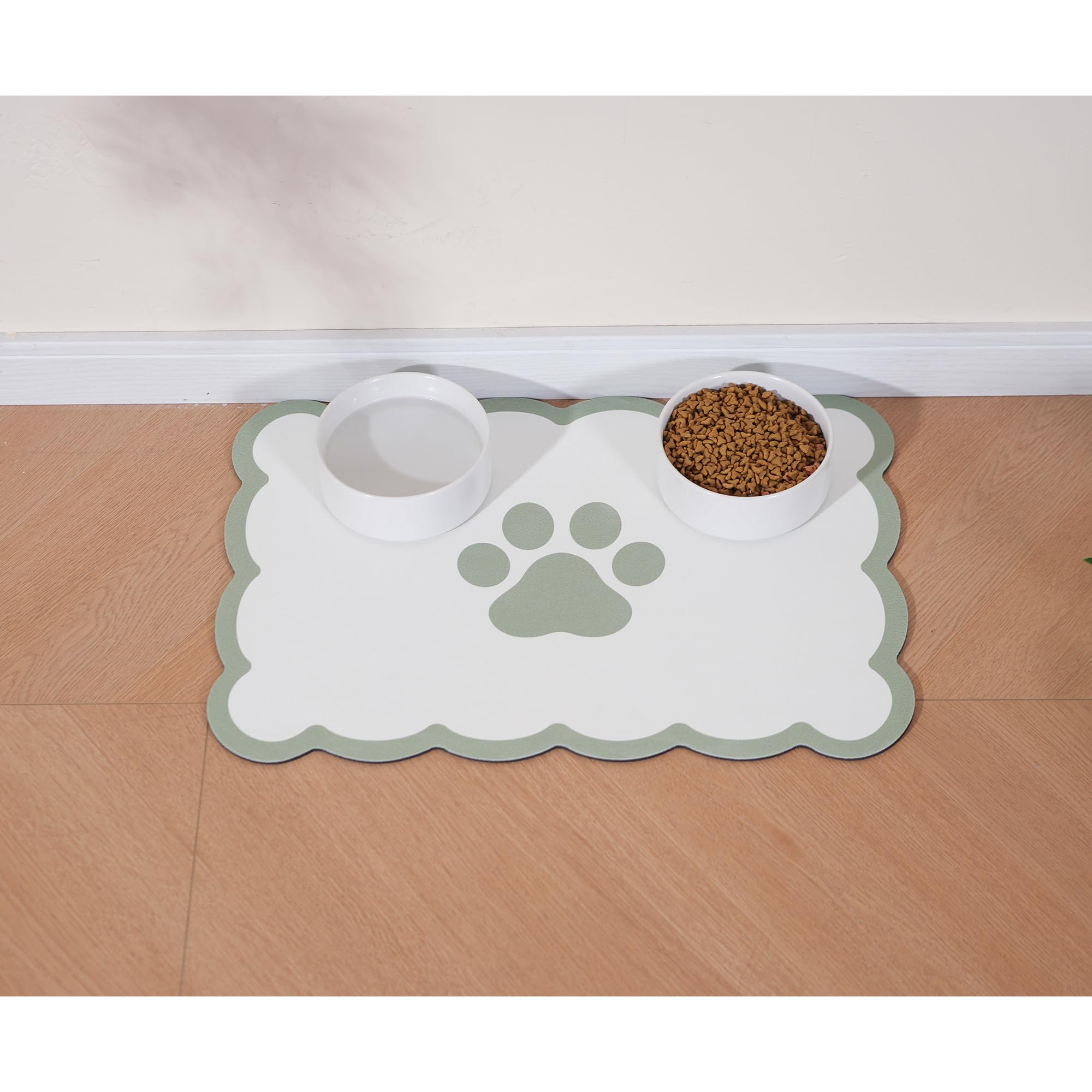 Ralxion scalloped dog feeding mat product shot—durable vegan leather and stylish design for pet areas.