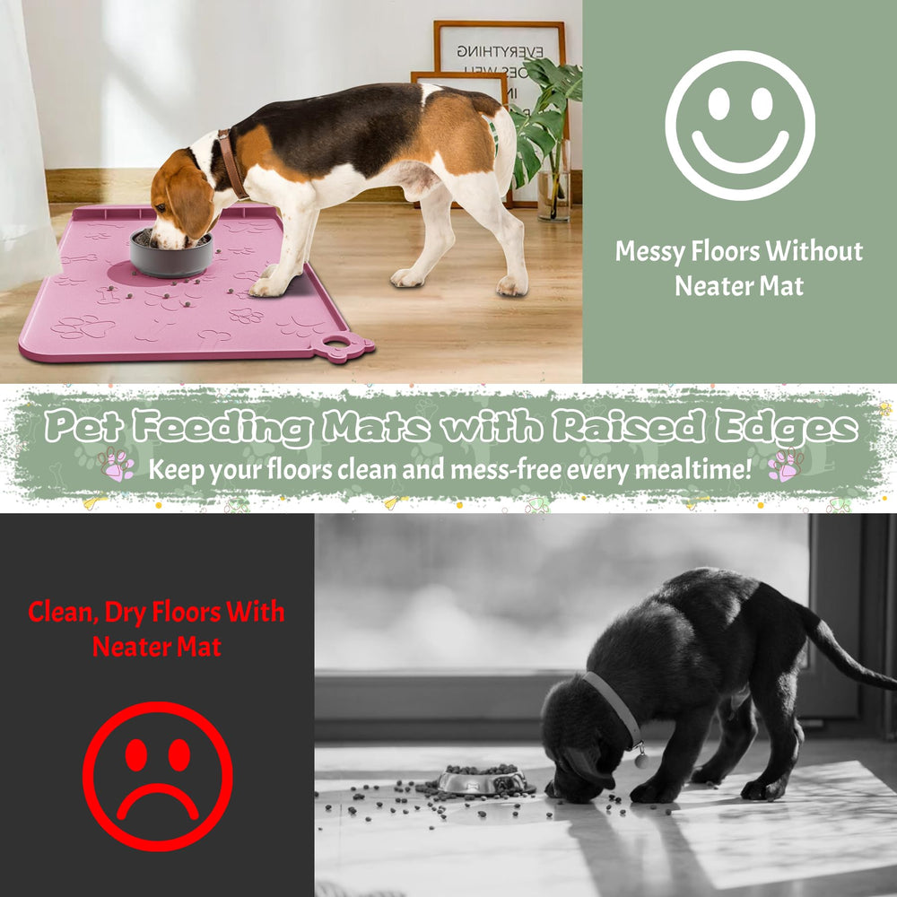 RAOUOEN dog food mat works with bowls, fountains, and feeders.