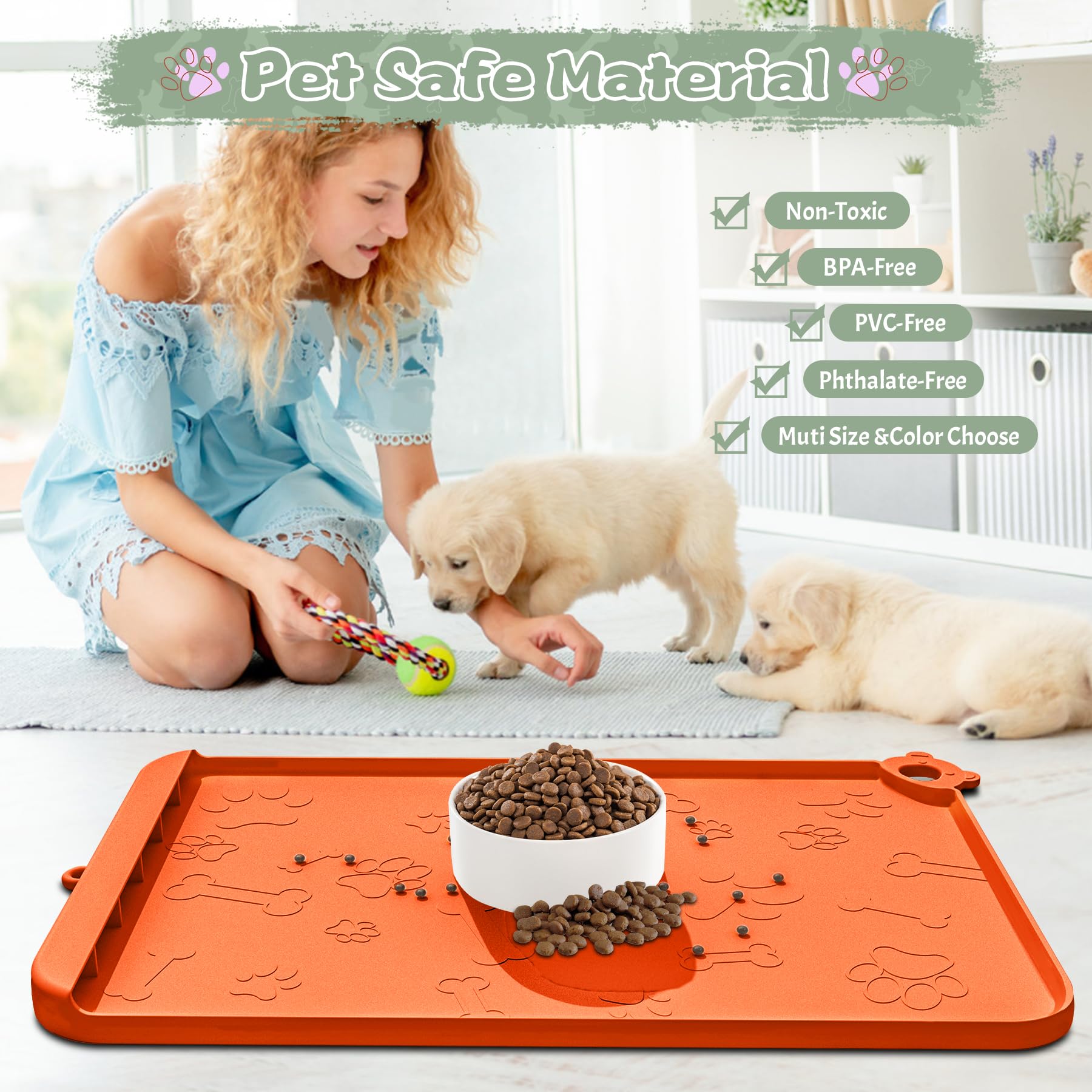 RAOUOEN dog food mat colorful-collection adds style while keeping feeding areas neat.
