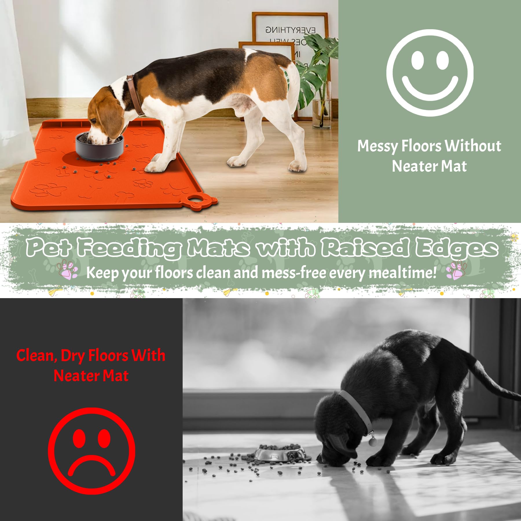 RAOUOEN dog food mat versatile-sizes fits puppies, adults, and cats.