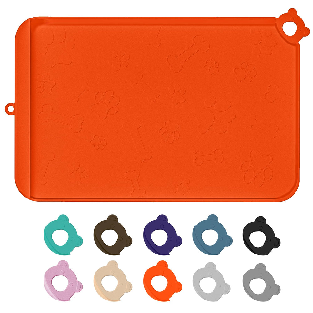 RAOUOEN dog food mat under-litter-box use helps keep spaces cleaner.