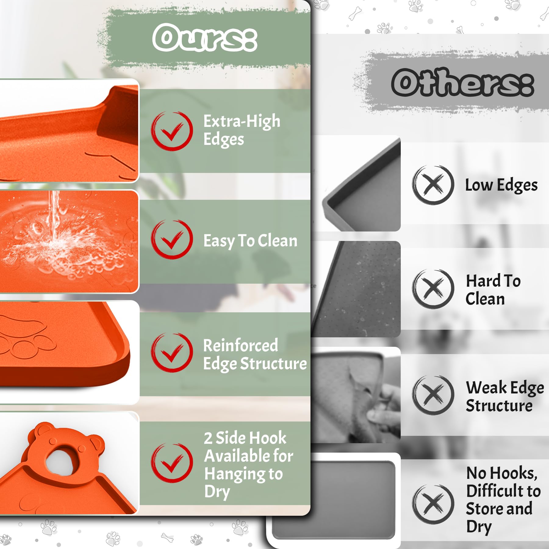 RAOUOEN dog food mat hanging-hooks accelerates drying after meals.