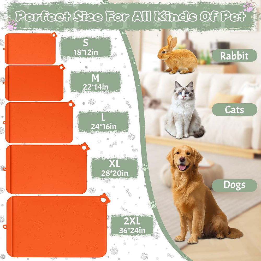 RAOUOEN dog food mat raised-edges helps contain spills and protect floors.