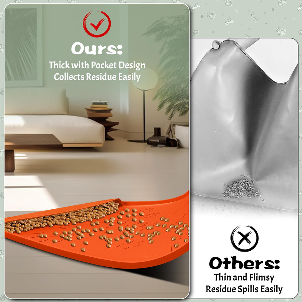 RAOUOEN dog food mat residue-pocket use simplifies cleaning after meals.