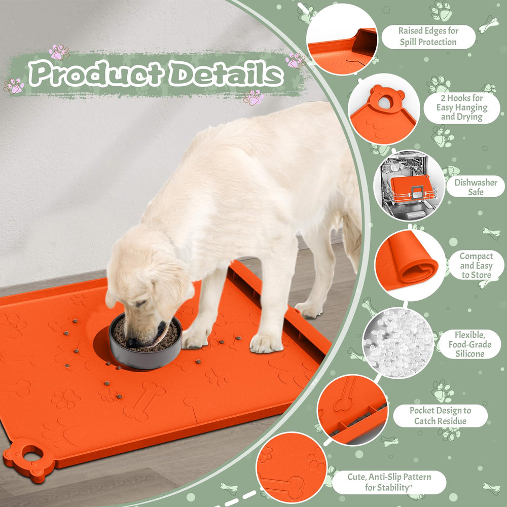 RAOUOEN dog food mat waterproof-foldable rolls up for easy travel and storage.