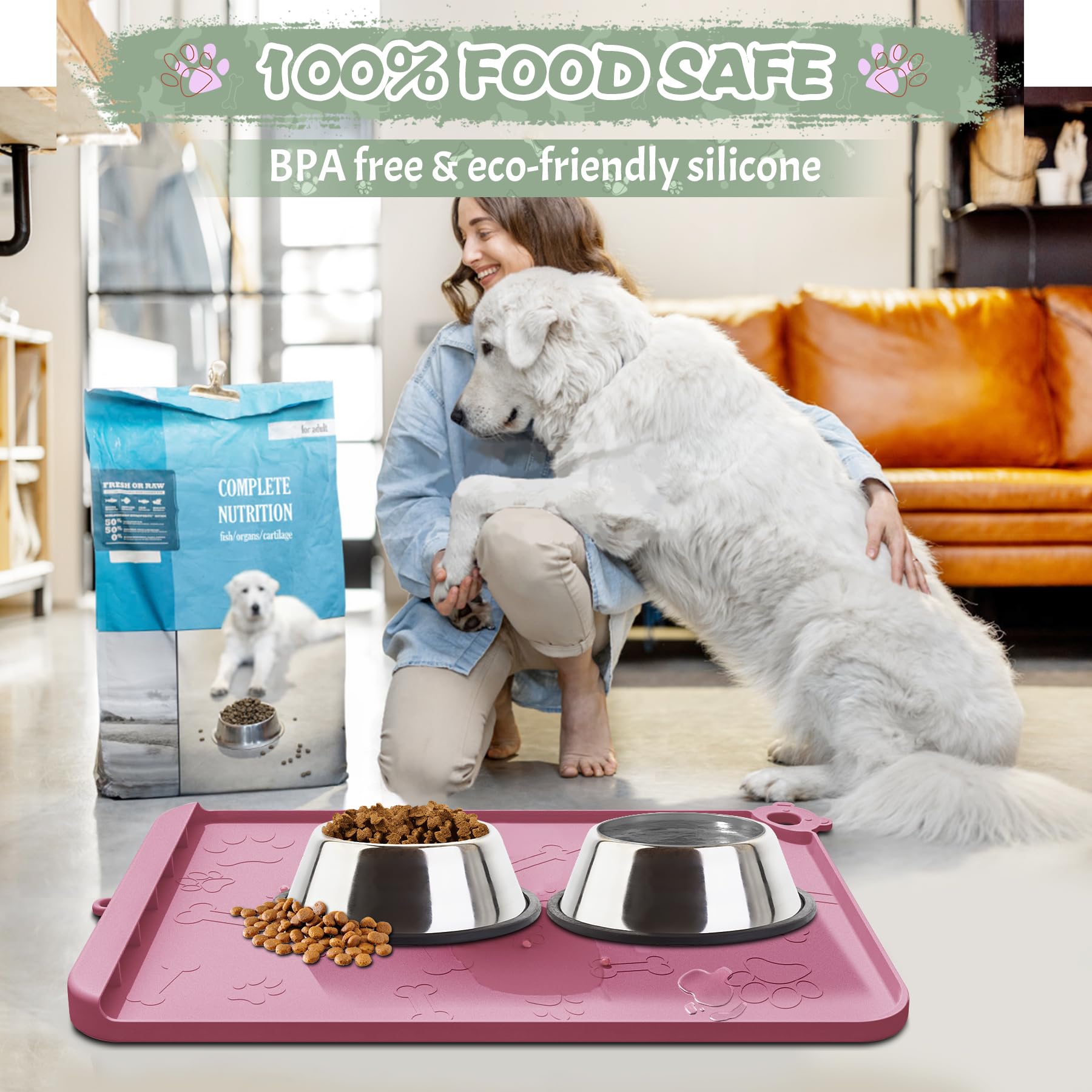 RAOUOEN dog food mat is waterproof and foldable for travel.
