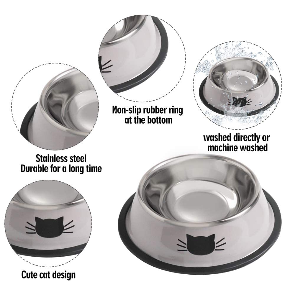 Rapsrk metal cat bowls with anti-slip base keeps feeding area clean