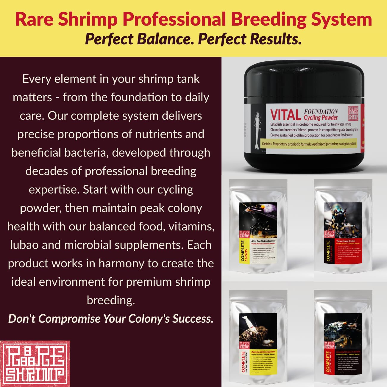 Rare Shrimp Professional Food supports natural color and vitality in ornamental shrimp.