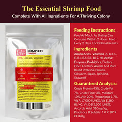Rare Shrimp Professional Food ingredients closeup reveals squid, spirulina, and probiotics.