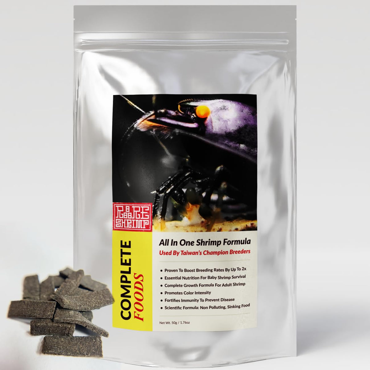 Rare Shrimp Professional Food packaging front highlights premium nutrition for growth.
