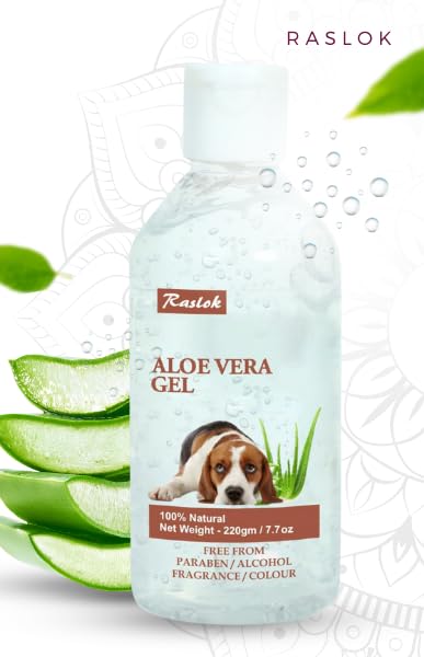 Raslok Aloe Vera Gel dog-coat-apply demonstrates hydrating coat care after outdoor play.