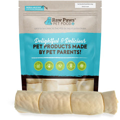 Raw Paws beef cheek rolls large 10in pack closed ready for long-lasting chew