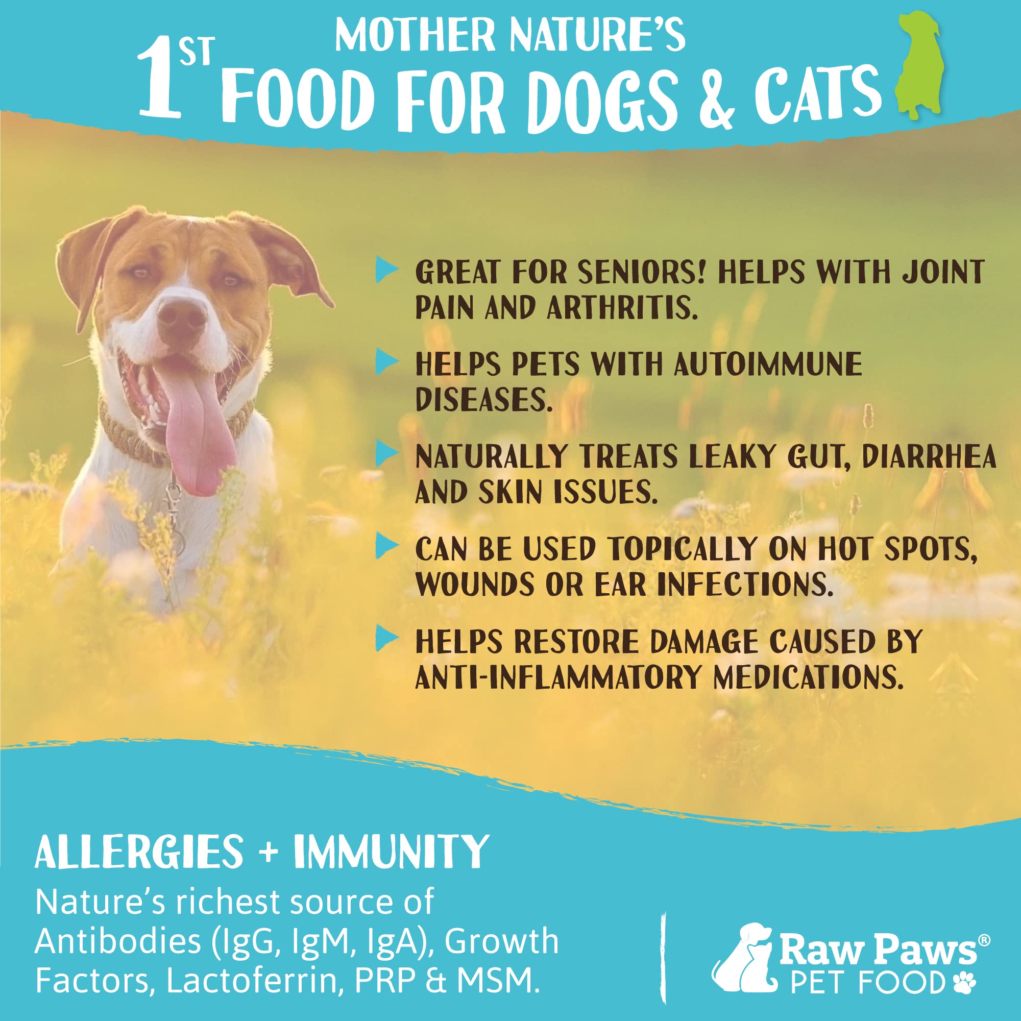 Raw Paws colostrum powder with no added ingredients for a clean supplement.