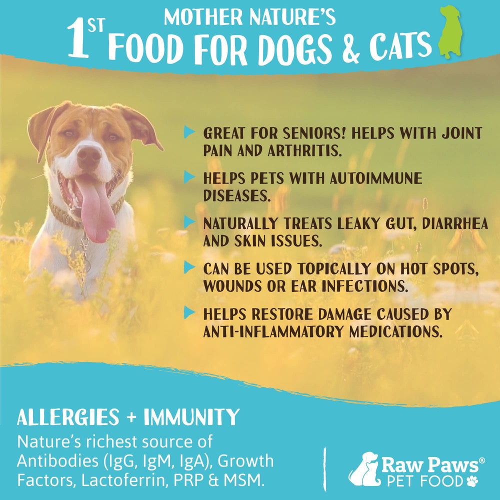Raw Paws colostrum powder with no added ingredients for a clean supplement.