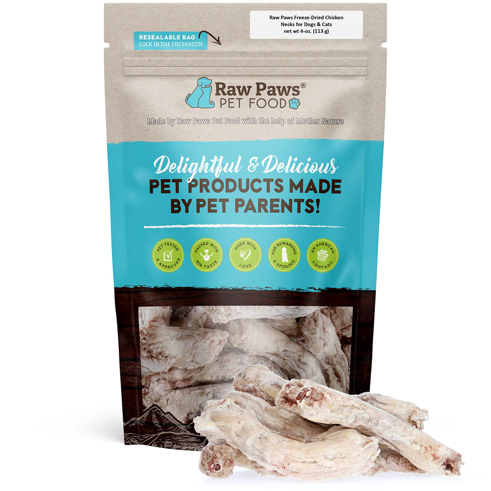 Raw Paws freeze-dried chicken necks bag single-ingredient dog-safe treats